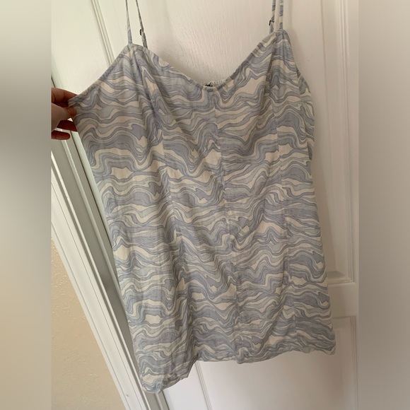 Abercrombie & Fitch Corset Seamed Linen-Blend Mini Dress Light Blue Print - XLP - Picture 3 of 7